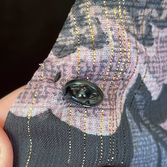 Blue Rain Womens Wrap Style Top Sz L Black Floral Sheer Poet Sleeve Dark Romance - Picture 11 of 11